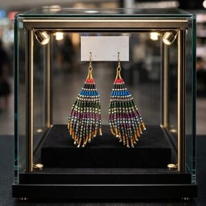 Silver tassel earring with multicolored stones
